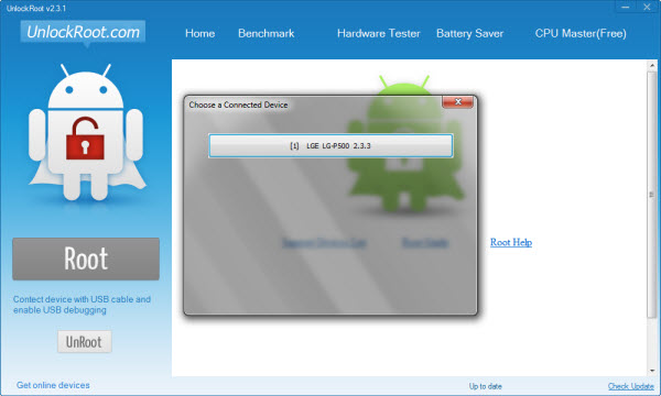 LG Optimus One on Unlockroot23 screen