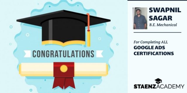 Congratulations Swapnil Sagar - Digital Marketing Student Completes Google Ads Certification