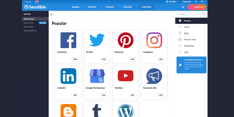Social Media Automation tools Sendible Dashboard