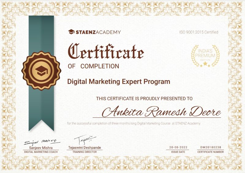 Digital Marketing Course In Nashik ankita deore digital marketer certificate