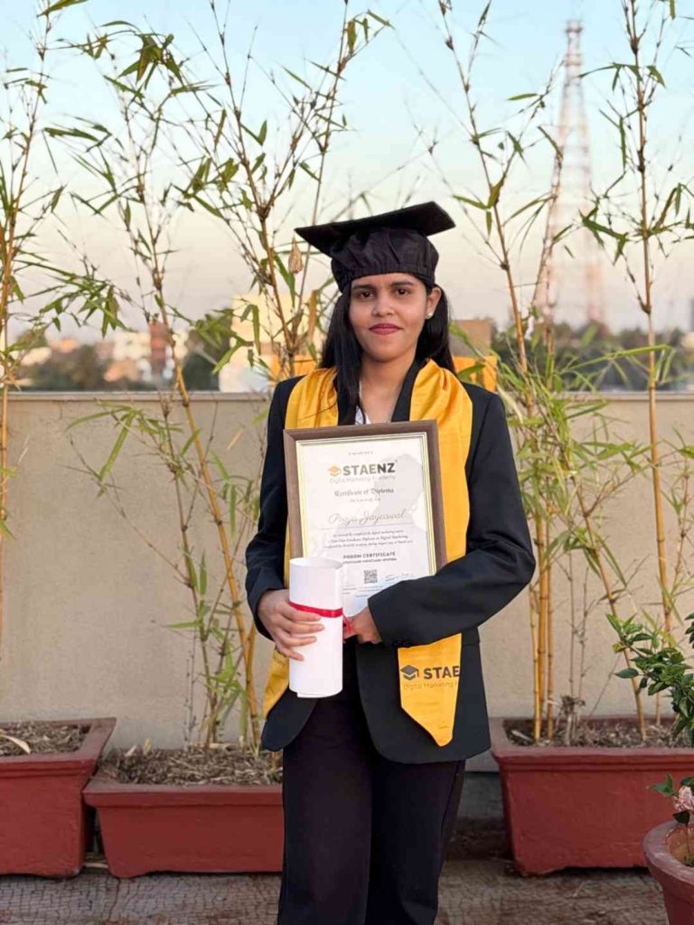 pooja jayaswal best learner pgddm graduate staenz diploma